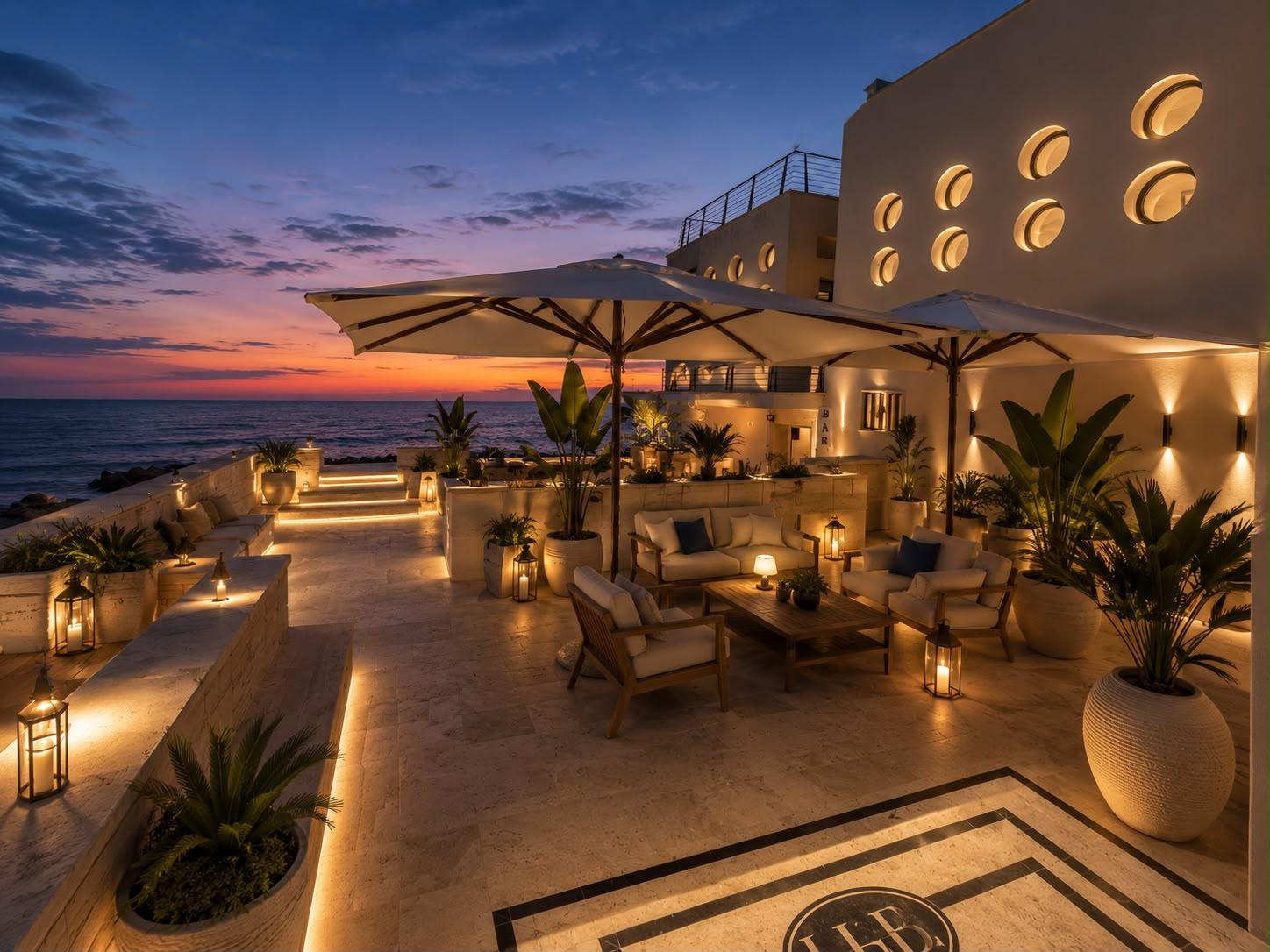Terrazza esterna al tramonto